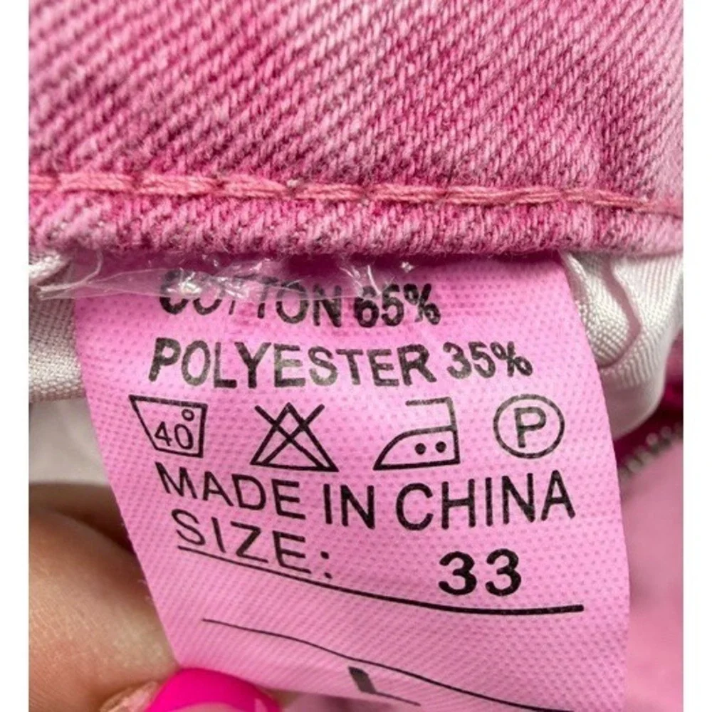 Y2K Pink Denim Two‎ Piece Set Crop Vest Raw Hem Star Cutout Shorts Size Small